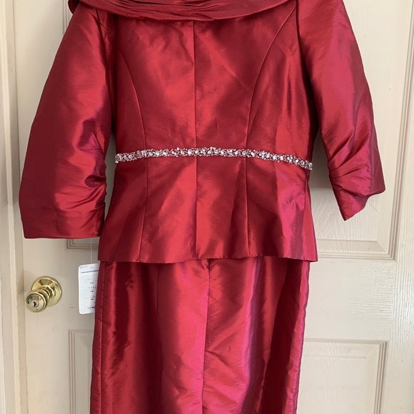 LA BELLE FASHIONS 2 PIECE RED DRESS & JACKET MOTHER OF BRIDE 10 FORMAL COCKTAIL - Picture 6 of 10